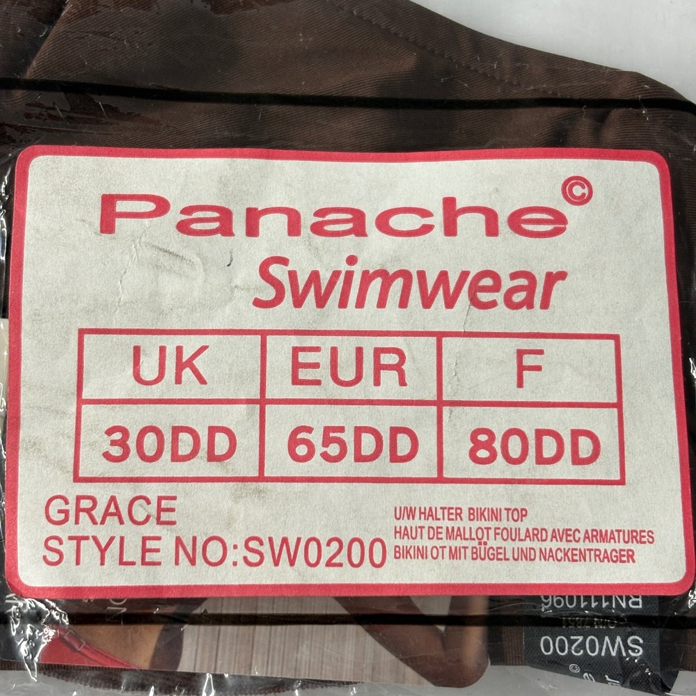 NWT Panache Womens Halter Neck Bikini Top 30DD Mocha Grace SW0200 Underwire Swim